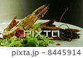 Chef Preparing Dish with Fried Prawns and Salad. Close-up 8445914