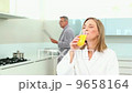 Mature smiling couple at breakfast 9658164