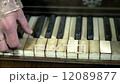 Detail shot of female in baroquesque sleeve pressing piano keys 12089877