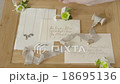 Wedding invitations along a spool of ribbon 18695136