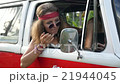 Funky Hippie Girl in Old Vintage Retro Bus in 21944045