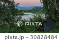 Tourist tents. Sunset, Spring flood in the river 30828484