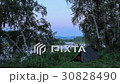 Tourist tents. Sunset, Spring flood in the river 30828490