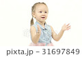 Little girl claps her hands in fun. White 31697849