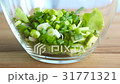 Closeup of falling circles of green onion on glass 31771321