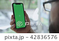 A smartphone with a chromakey in the hands of a man. 42836576