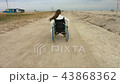 Disabled rides in a wheelchair along the beach 43868362