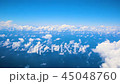 Flying in airplane over Atlantic ocean and clouds showing Earth's atmosphere 45048760