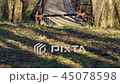 Wooden bridge, road throught the park. 45078598