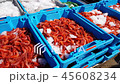 Blue containers with catch of sea shrimps 45608234