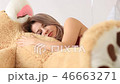 Cute blond girl sleep on the big huge teddy bear like a pillow 46663271
