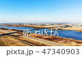 埼玉大橋と利根川　ドローン空撮　埼玉県加須市 47340903