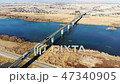 埼玉大橋と利根川　ドローン空撮　埼玉県加須市 47340905