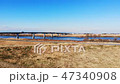 埼玉大橋と利根川　ドローン空撮　埼玉県加須市 47340908
