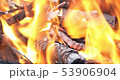 Firewood burning in brazier. Barbecue preparation 53906904