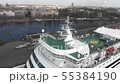 4k aerial view closeup of open deck cruise ship, Riga 55384190