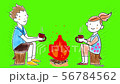 Boy and girl camping with fire and red cup 56784562