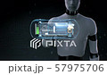 Robot, cyborg touching Electronic,  ion battery echo car. Charging car battery. Battery level check, future car. top view.1. 4k size movie. 57975706