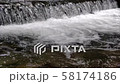 Wide waterfall on a mountain river in dark summer  58174186