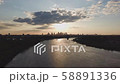 Aerial view of the Vistula River and the skyline of Warsaw 58891336