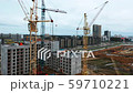 Drone fly above construction crane, development process of high rise block of flats 59710221