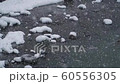 A heavy snowfall i with a river in the background. Snow fall to the mountain river. Pacific Northwest Woodlands Forest Icy Nature Scene SLOW MOTION of big snow flakes 60556305