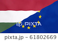Hungarian and Europe split flag. Brexit concept of Hungary leaving European Union. 61802669