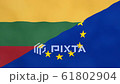 Lithuanian and Europe split flag. Brexit concept of Lithuania leaving European Union. 61802904
