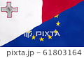 Maltese and Europe split flag. Brexit concept of Malta leaving European Union. 61803164