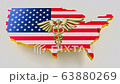 Caduceus sign with snakes on a medical star. Map of USA land border with flag. 3d rendering 63880269