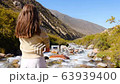 Girl Standing On The Shore And Looking At The River Rapids 63939400