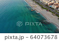 Aerial drone footage, morning in the city by the sea 64073678