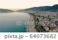 Aerial drone footage, morning in the city by the sea 64073682