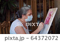 Art, hobby, job and creative occupation concept. Woman wearing hygienic mask 64372072