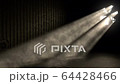 Sunlight beams shining through industrial factory fan lighting a dark room 64428466