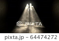 Sun shines through industrial factory fan with sunbeams lighting a dark floor 64474272