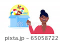 donation campaign for covid19 with woman and toys box 65058722