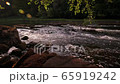 Picturesque 4K video of river cascades at evening with stone and may flies above water surface 65919242