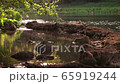 Picturesque 4K video of river cascades at evening with stone and may flies above water surface 65919244