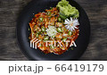 Oysters Freash Salad Gul-Muchim Seasoned Korean Food Style dish decorate with vegetables and leek topview 66419179