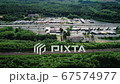 German highway, rest area and highspeed train railroad track - aerial view 67574977