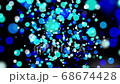 A rotating space with blue particle bubbles 68674428