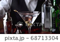 bartender serving martini in glass at bar 68713304
