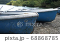 Old boats lined up next to lake Saiko in Japan. 68868785