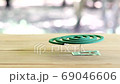 Green mosquito repellent burning and white smoke on wooden table with green blur light. 69046606