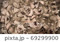 Close Up Background Of Cooking Champignon Mushrooms Slow Motion, Backdrop 69299900