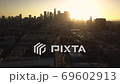 Aerial View of Los Angeles Downtown at Sunset, Backlight on Skyscrapers 69602913