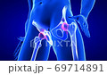 Hip Pain close-up animation. Blue Human Anatomy Body 3D Scan render - seamless loop on blue background 69714891
