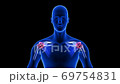 Shoulders Pain close-up animation - front view. Blue Human Anatomy Body 3D Scan render - seamless loop on black background 69754831
