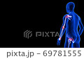 Joint Pain animation from side view - close-up. Blue Human Anatomy Body 3D Scan render - rotating seamless loop on black background 69781555